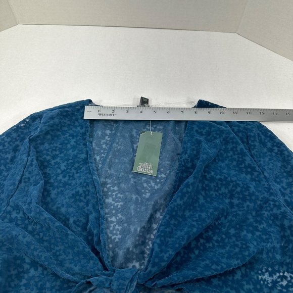 Wild Fable Women's Size Medium Blouse Tie Front Long Sleeve Dark Teal New - Picture 7 of 12